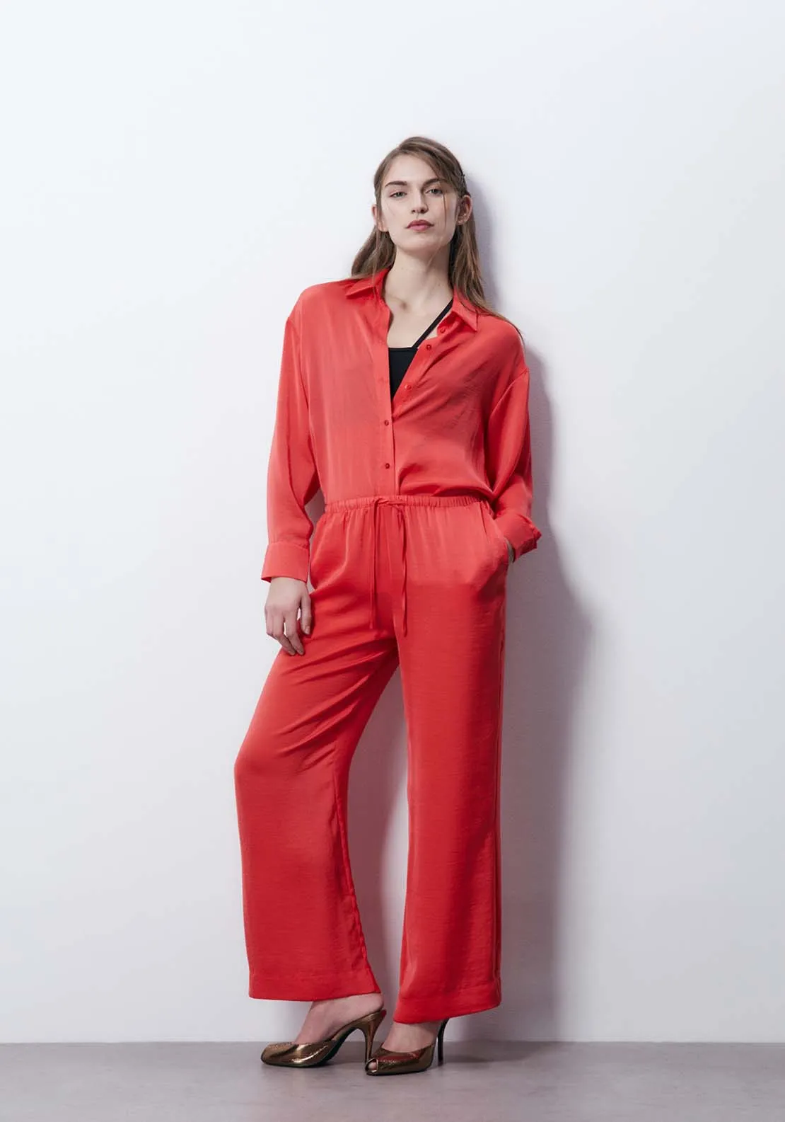 Wide Satin Pants - Red