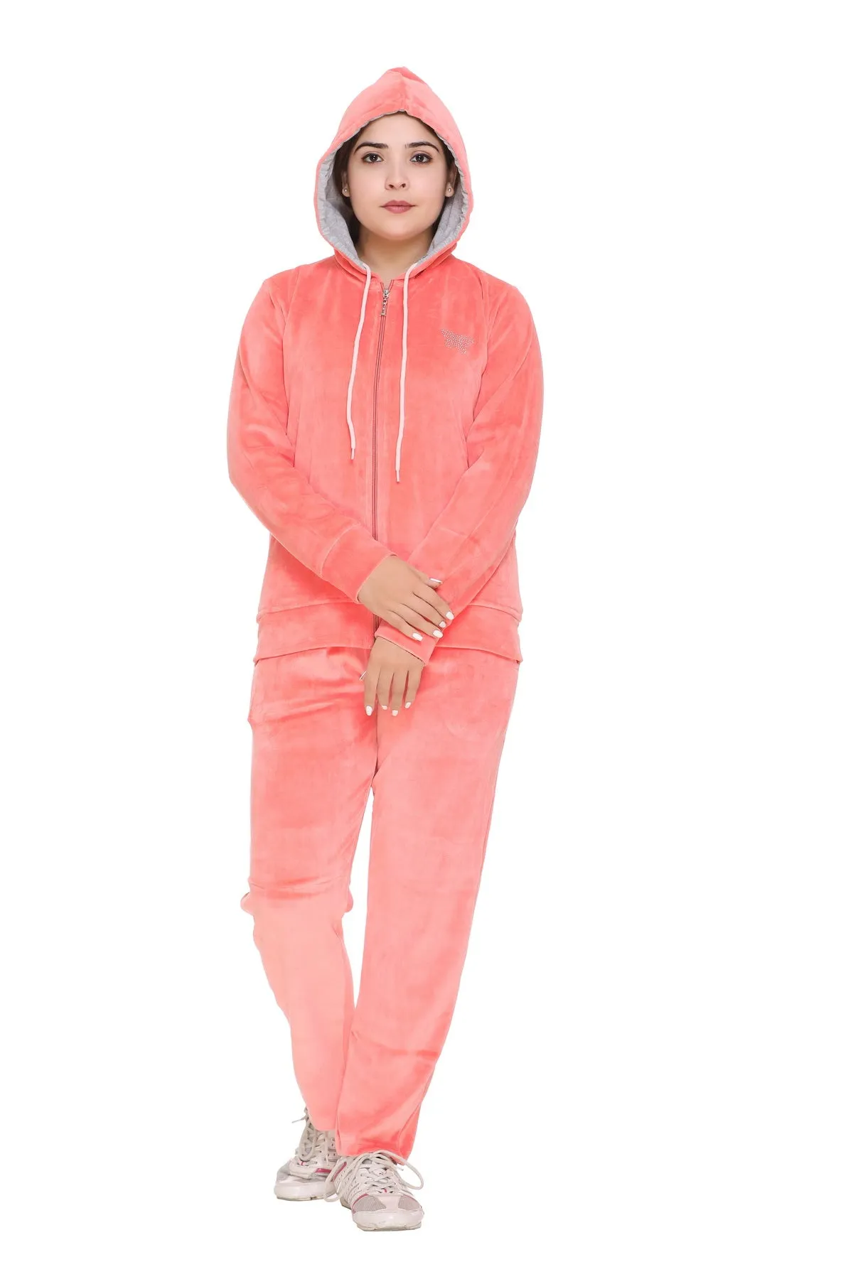 Winter Cotton Velvet Tracksuit For Women - Blush Pink