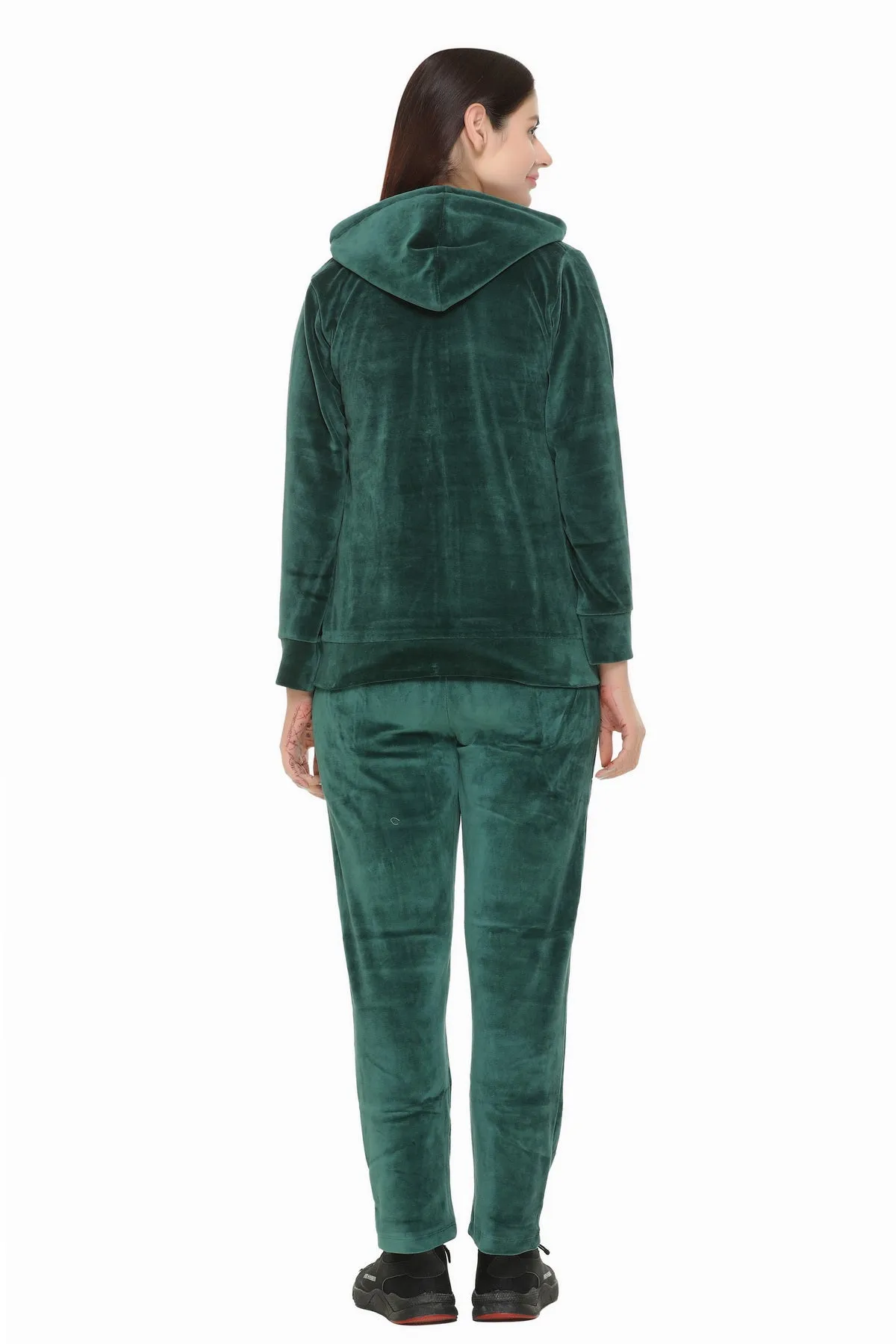 Winter Cotton Velvet Tracksuit For Women - Bottle Green