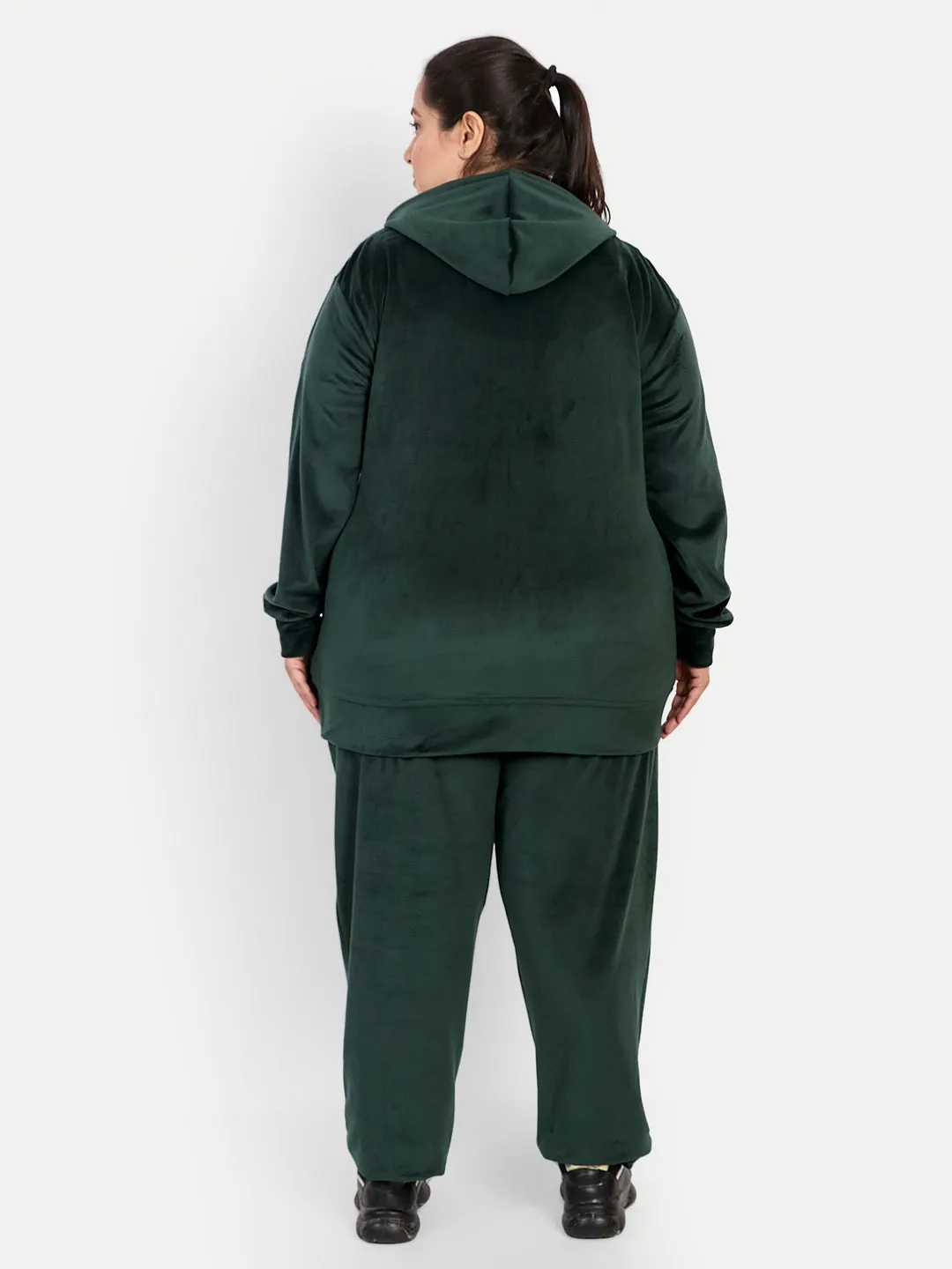 Winter Cotton Velvet Tracksuit For Women - Bottle Green