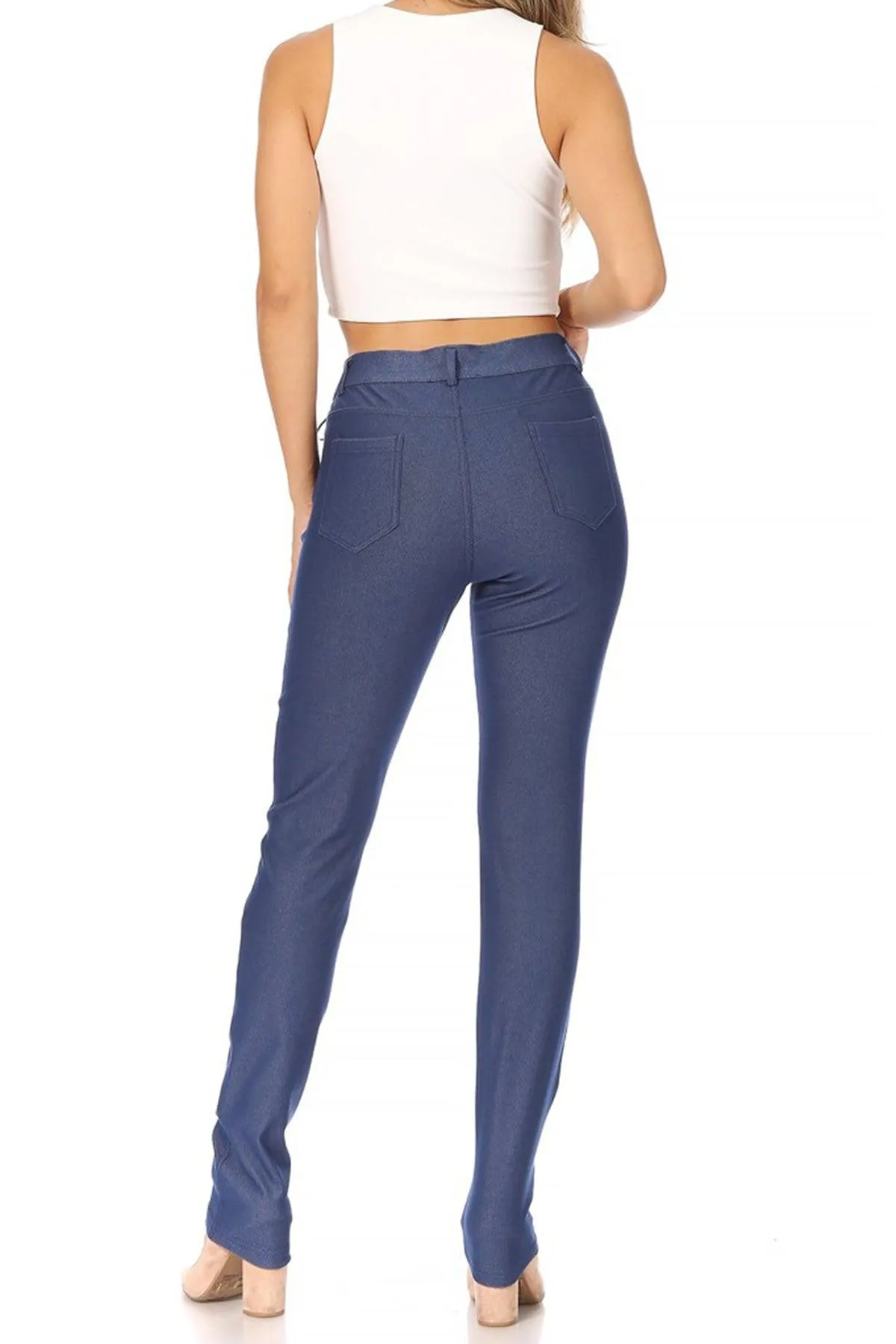 Women's Casual Comfy Slim Pocket Jeggings Jeans Pants with Button