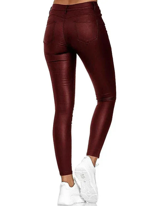 Women's PU Artificial Leather Skinny Pants with Streetwear Style